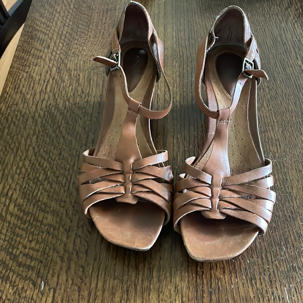 Clarks all leather wedge sandals